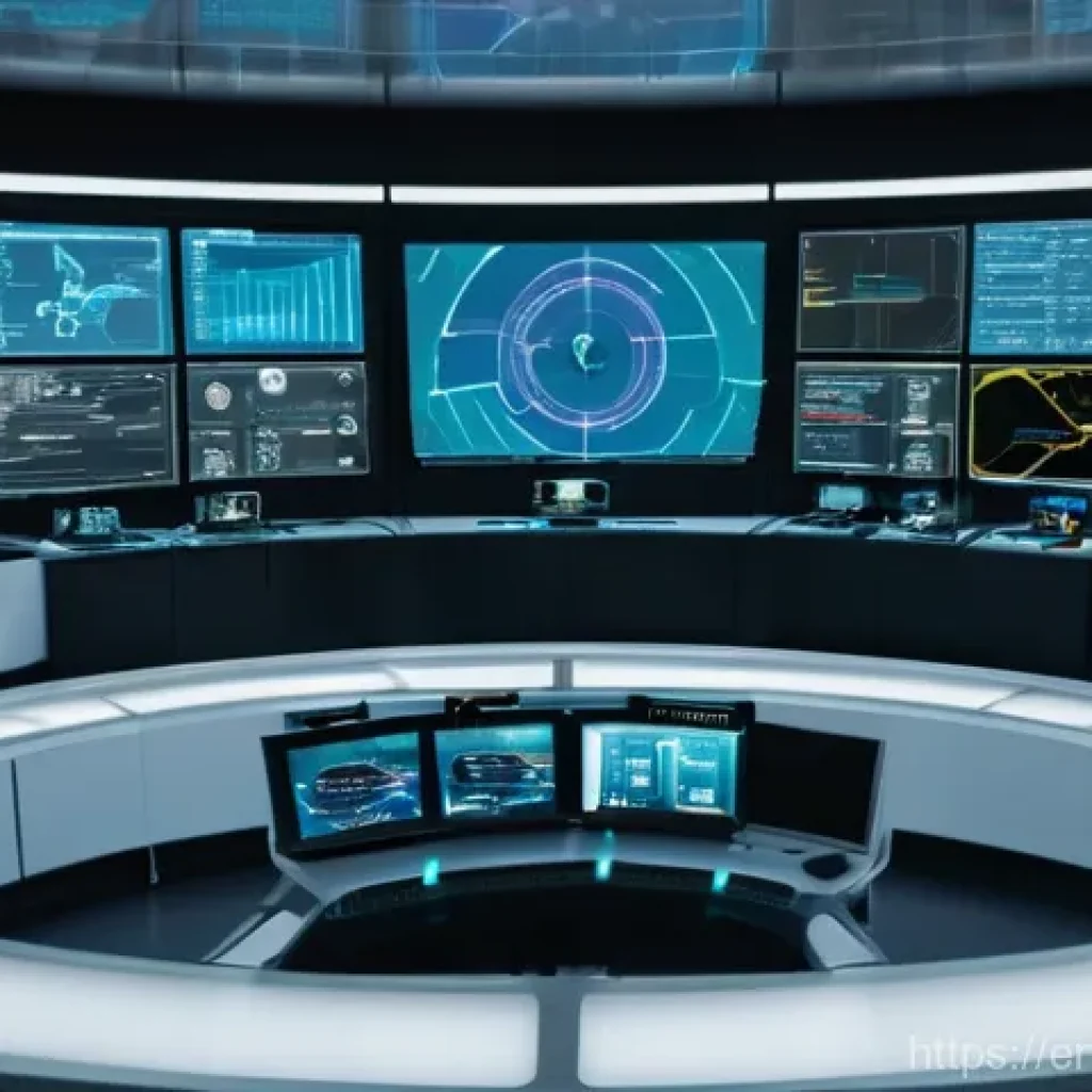원자력 기술과 인공지능 활용 - **Prompt:** A futuristic, brightly lit nuclear power plant control room. In the center, a diverse te...