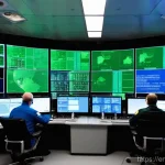 원자력 발전소의 긴급 복구 사례 - **Prompt 1: High-Tech Control Room in Action**
    "A vibrant, high-tech nuclear power plant control...