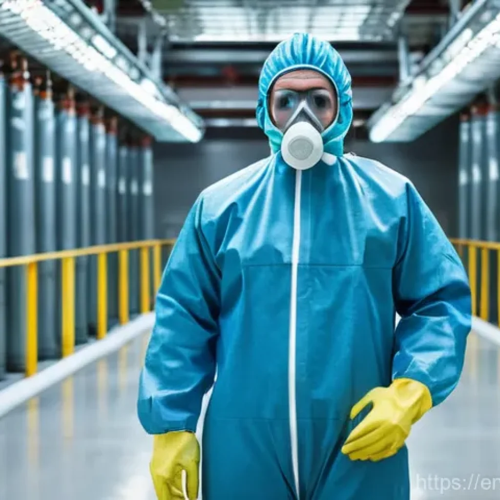 원자력 발전소 엔지니어 필수 장비 - **Prompt 1: Nuclear Engineer in Advanced PPE and Radiation Monitoring**
"A highly detailed, real...