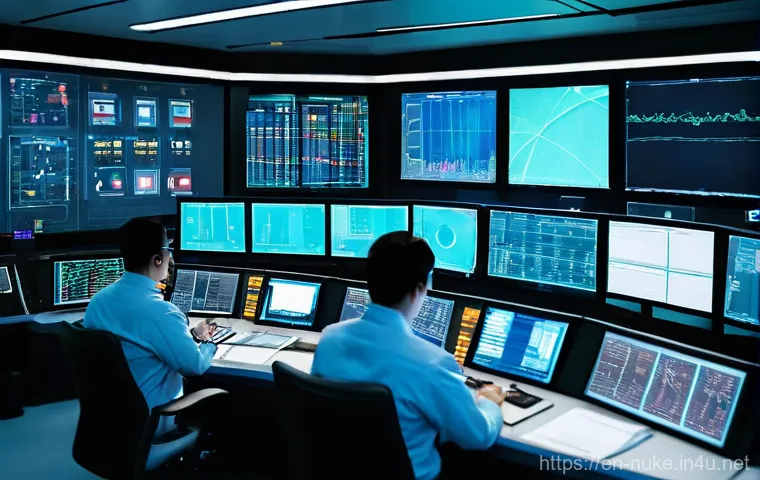 원자력 발전소 근무 환경 리뷰 - **Prompt:** A group of highly focused nuclear power plant operators in a modern, brightly lit contro...