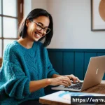 원자력 엔지니어의 워라밸 유지법 - **Prompt:** A vibrant, inviting home office scene at 6 PM. A young woman in her late 20s, wearing a ...