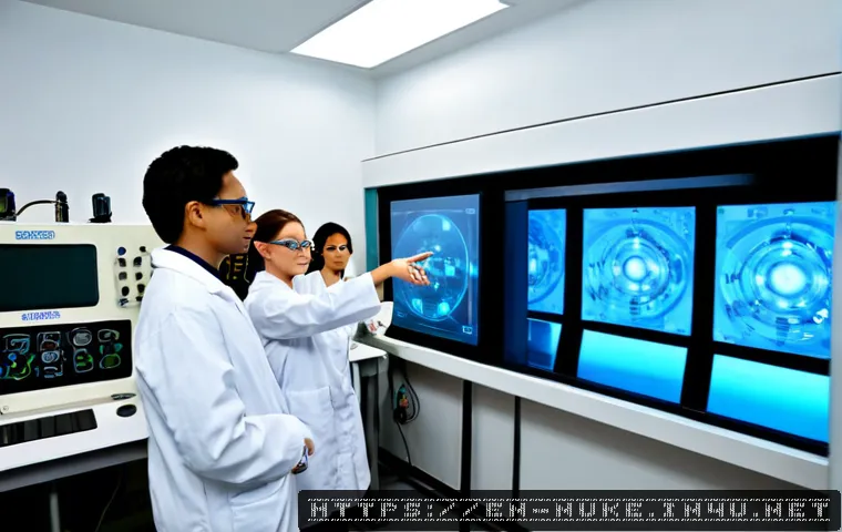 원자력 발전 교육 과정 추천 - Photorealistic university nuclear energy training laboratory, diverse adult students in safety glass...